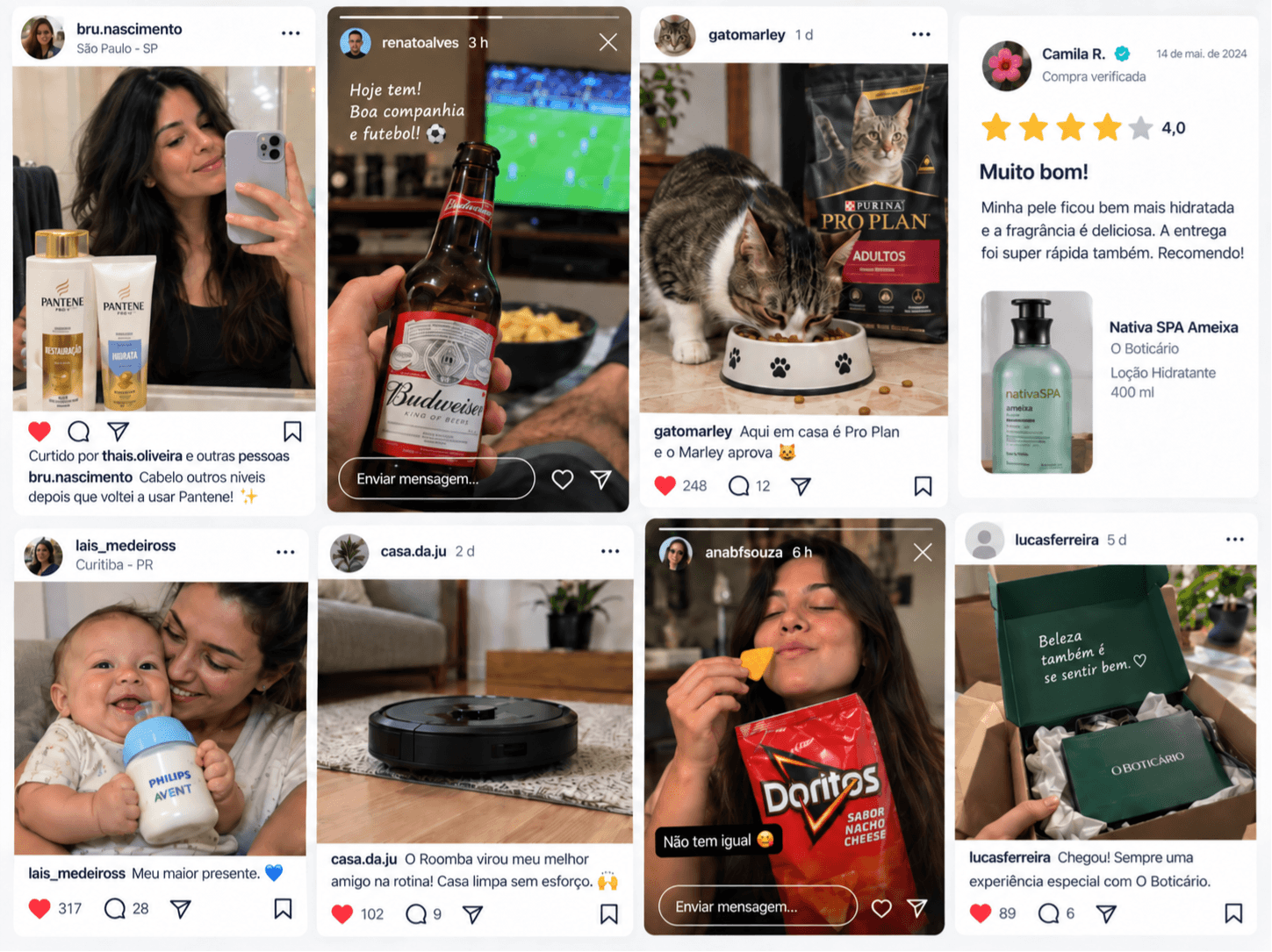 Pessoas de verdade compartilhando produtos de marca nas redes sociais