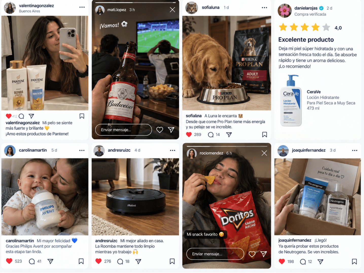 Personas reales compartiendo productos de marca en redes sociales