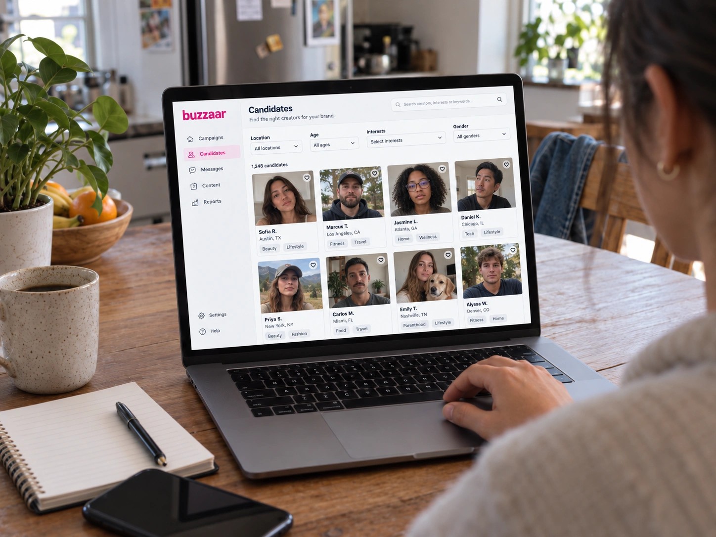 Creator filling out a profile on a laptop at home