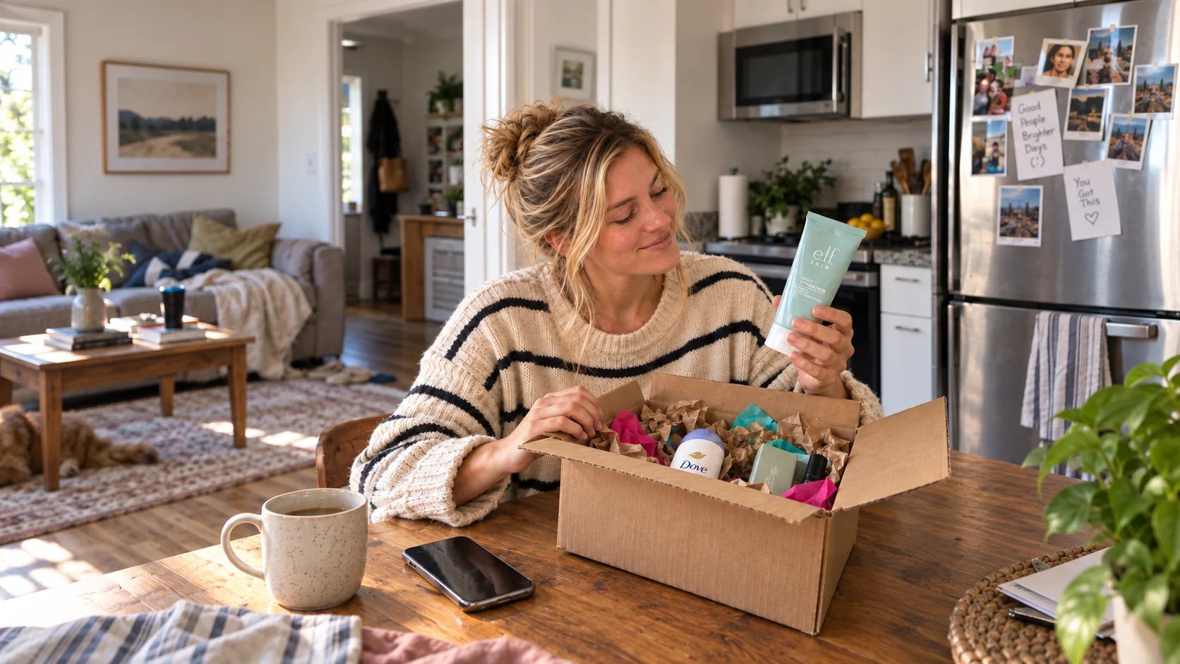 People unboxing products at home