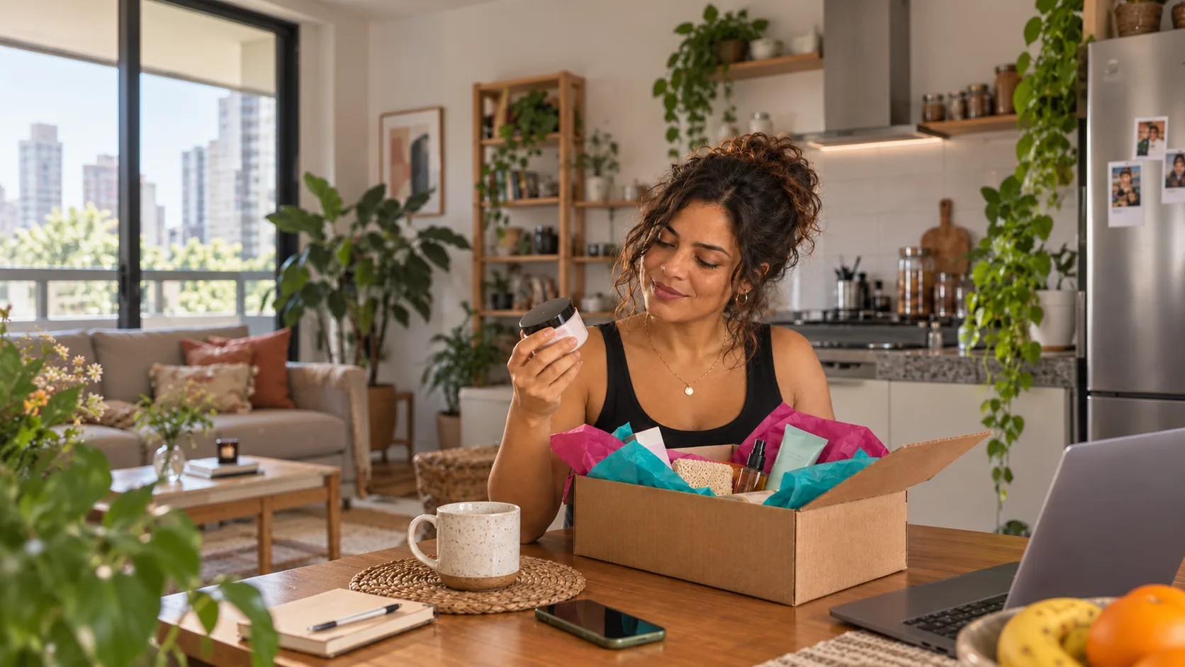 Pessoas abrindo produtos em casa