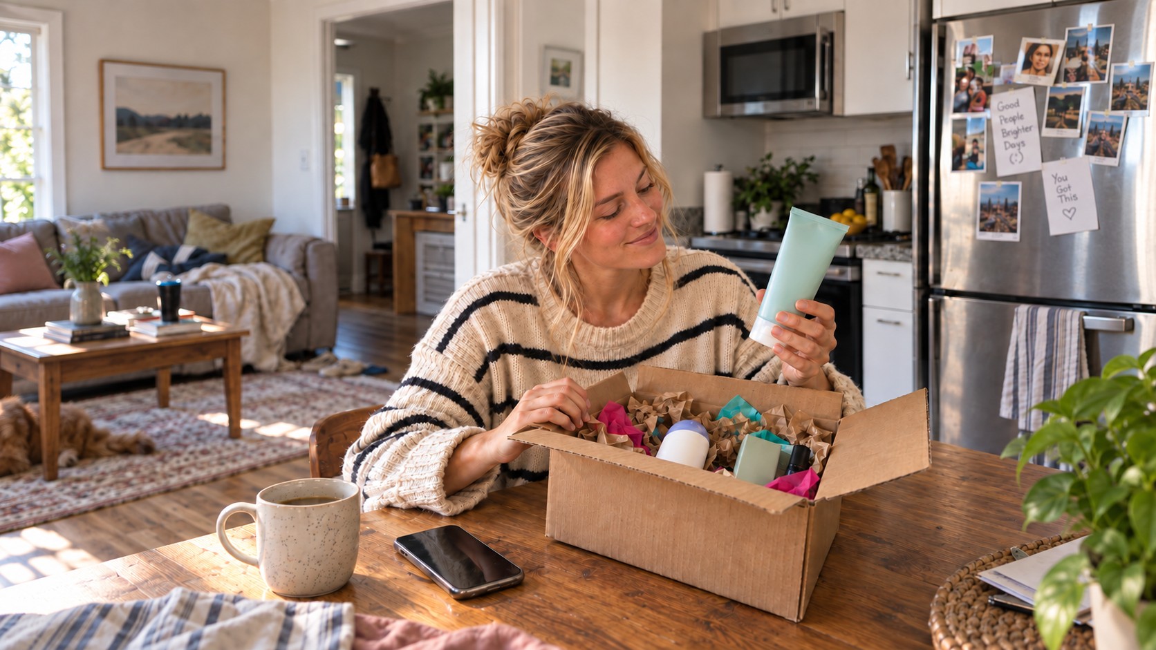 People unboxing products at home